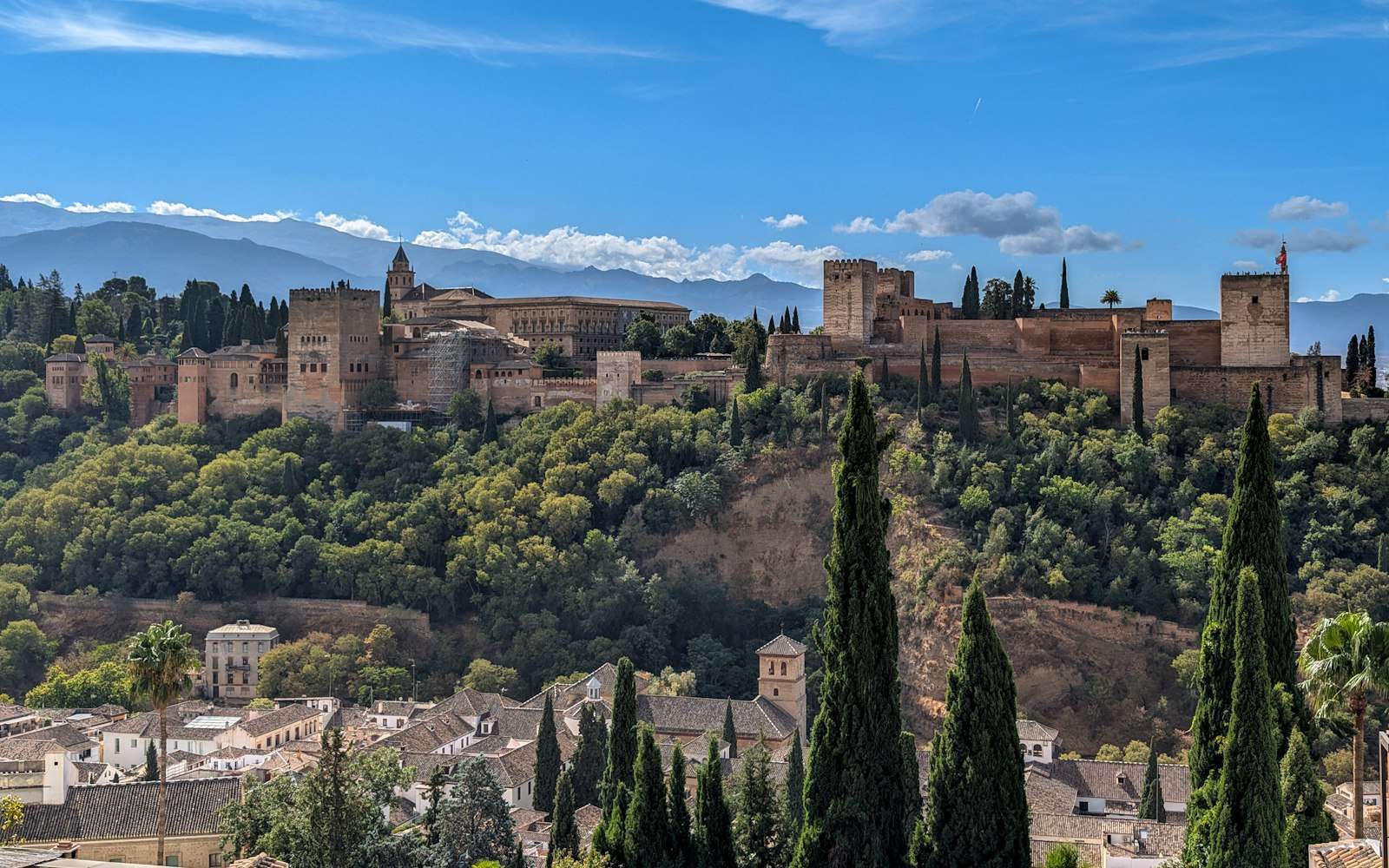 The Alhambra above Granada with the Sierra Nevada behind
