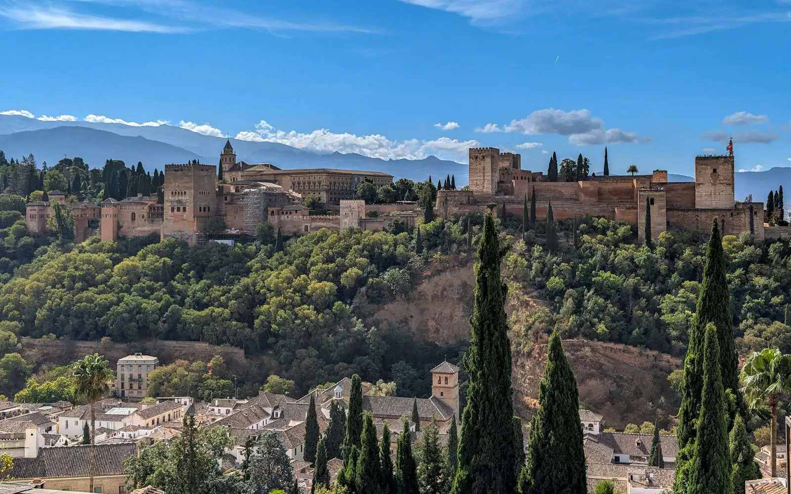 The Alhambra above Granada with the Sierra Nevada behind