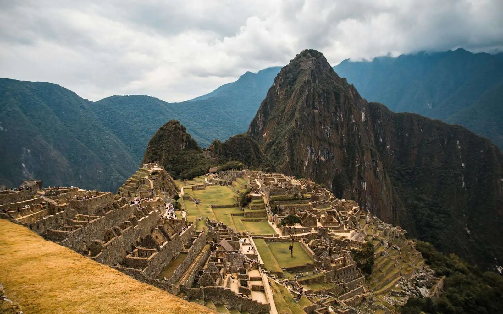 Machu Picchu and its terraces below Huayna Picchu