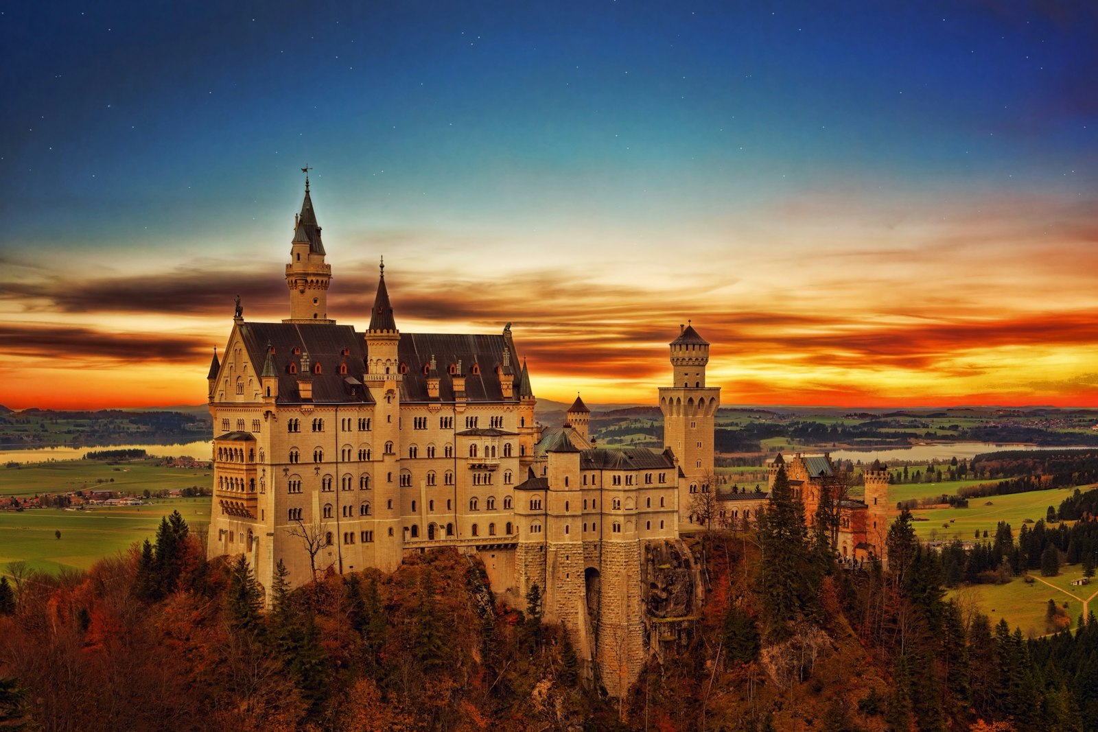 Neuschwanstein Castle at sunset