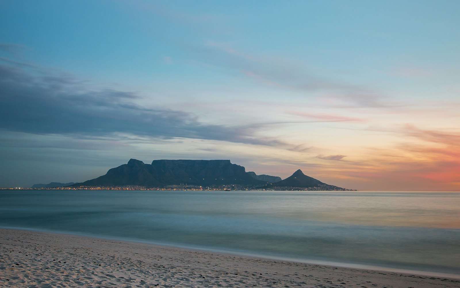 Table Mountain across the bay at sunset