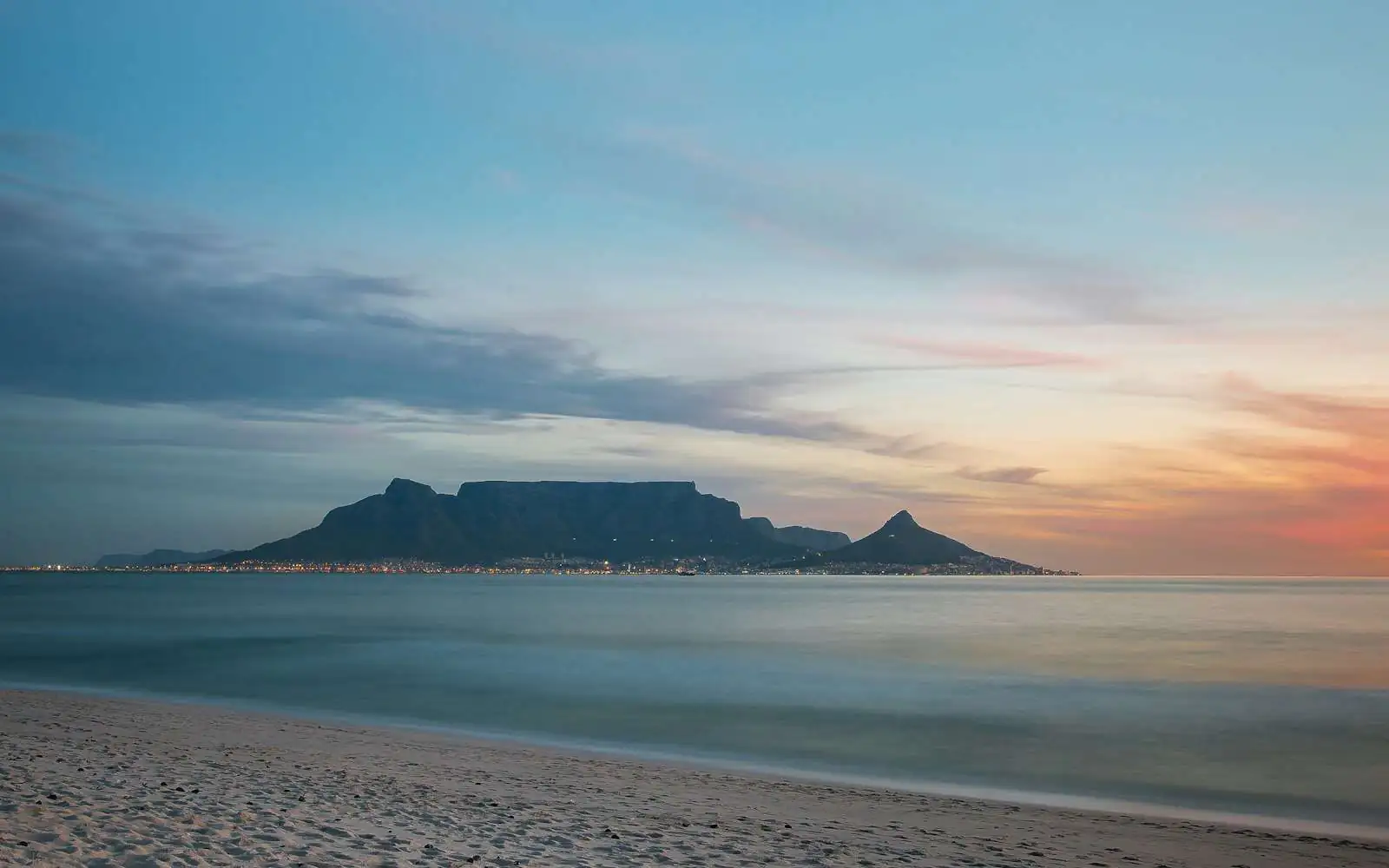Table Mountain across the bay at sunset
